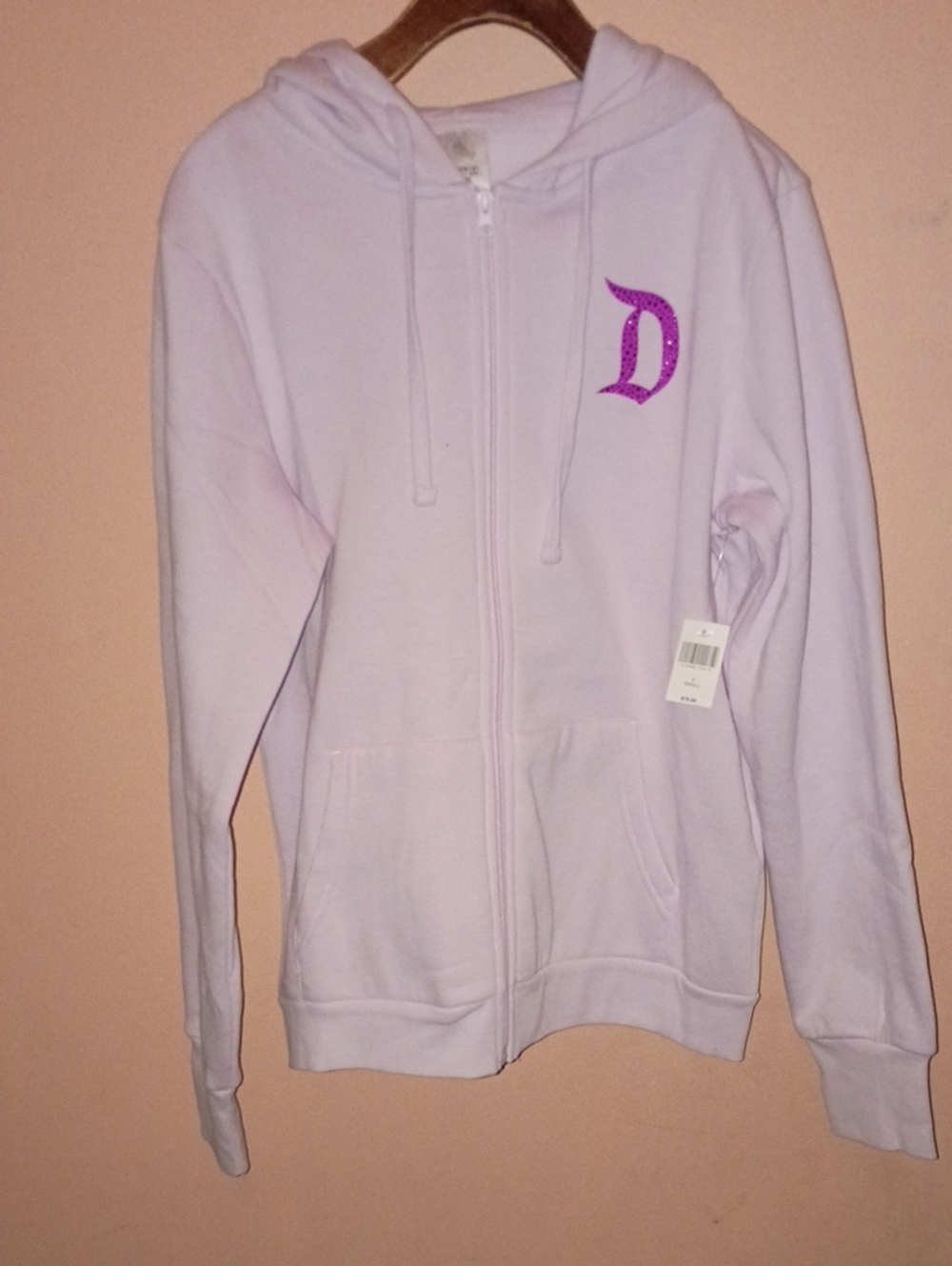 Women's Light Lavender Zip-Up Hoodie with Embellished D Logo